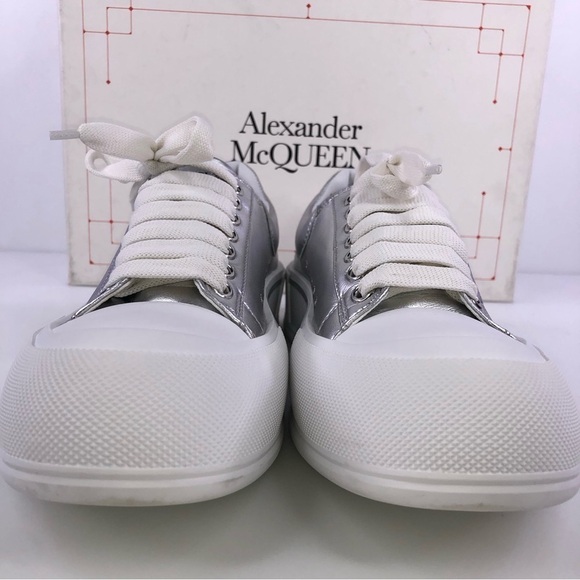Alexander Mcqueen Men’s White Metallic Sneaker Shoes $540 Size US 9/EU 42 - Picture 7 of 10